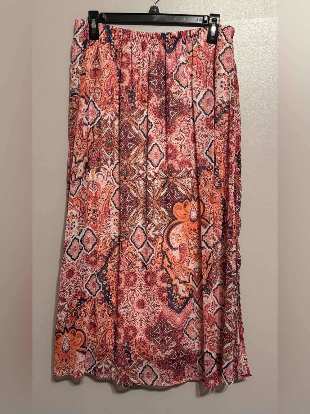 Kim Rogers Paisley Print Maxi Skirt in Pink, Navy & Coral